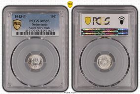 1943-P 10C Acorn privy mark KM-163  Ag MS65