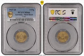 1937-D 5 Pfg J-363 MS66