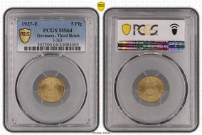 1937-E 5 Pfg J-363 MS64