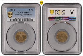 1939-D 5 Pfg J-363 MS65