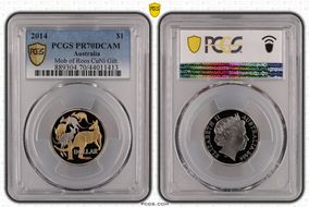 2014 $1 Mob of Roos CuNi Partial Gilt PR70DCAM