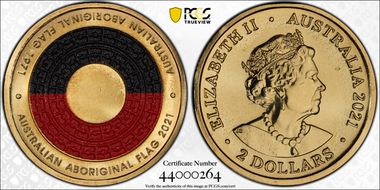 2021 $2 50th Ann Aboriginal Flag Colorized MS68