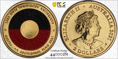 2021 $2 50th Ann Aboriginal Flag Colorized MS68