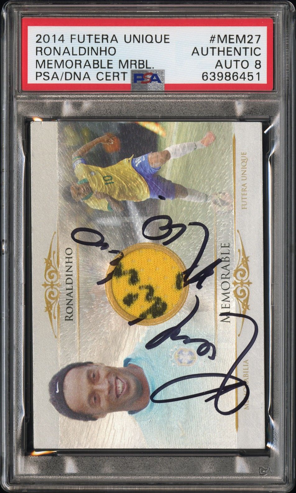2014 FUTERA UNIQUE WORLD FOOTBALL MEMORABLE MEMORABILIA MEMORABLE MRBL. #MEM27 Ronaldinho front
