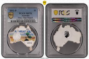 2012-P $1 Emu - Map Shaped Colorized MS70