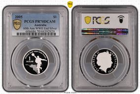 2005 $1 End of WWII - Dancing Man Ag PR70DCAM
