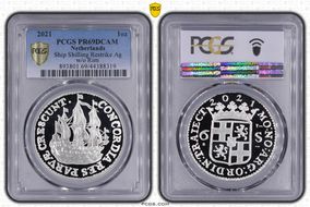 2021 1oz Ship Shilling Restrike Ag w/o Rim PR69DCAM