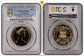 2019 50C Dodecagon 50C 50th Ann. A. Machin Effigy Gilt MS69