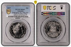 2019 50C Dodecagon 50C 50th Ann. I. Rank Broadley Effigy MS69