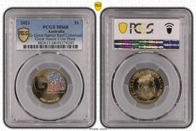 2021 $1 G- Great Barrier Reef Colorized Great Aussie Coin Hunt MS68