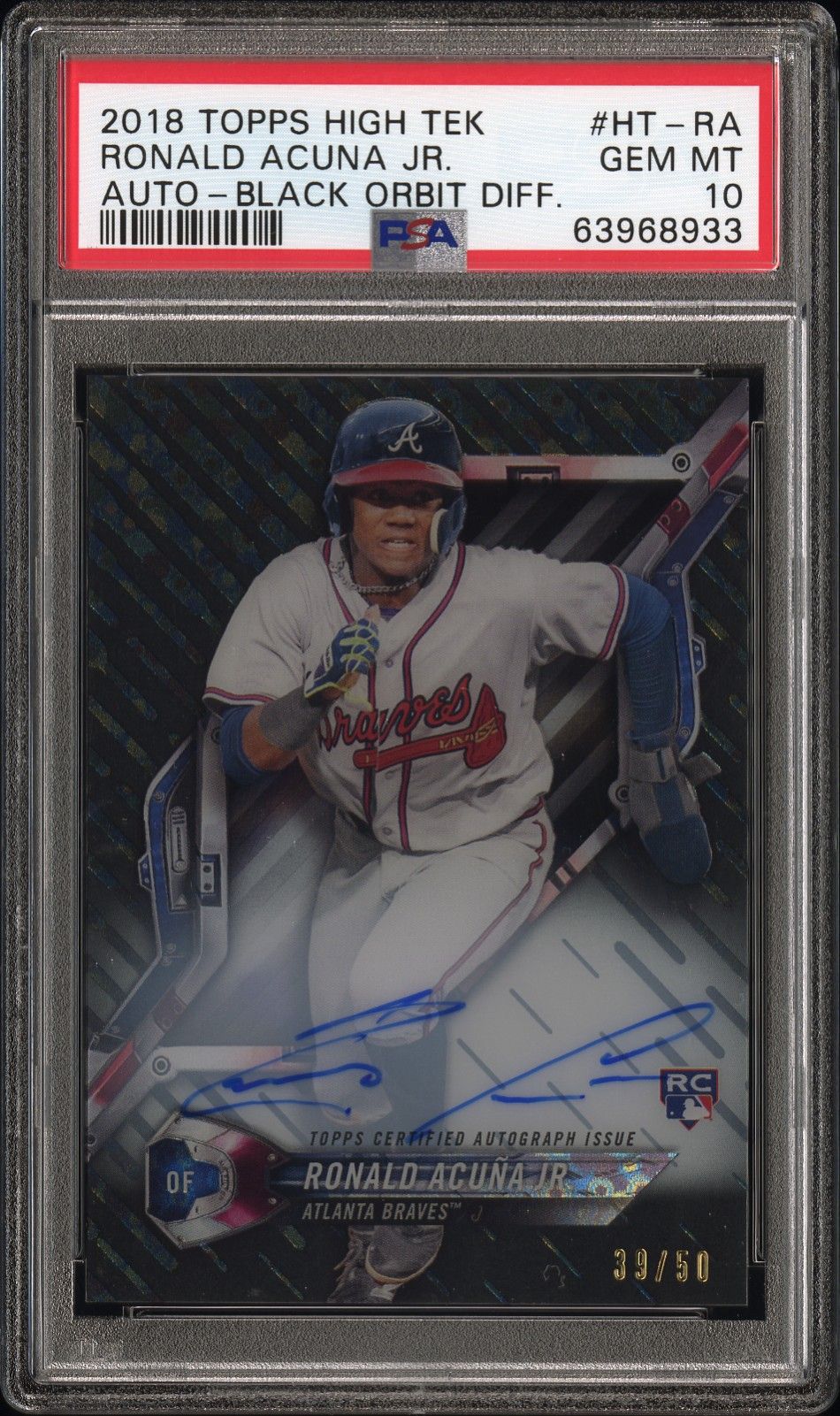 2018 Topps TOPPS HIGH TEK AUTO-BLACK ORBIT DIFF. #HT-RA Ronald Acuna Jr. front