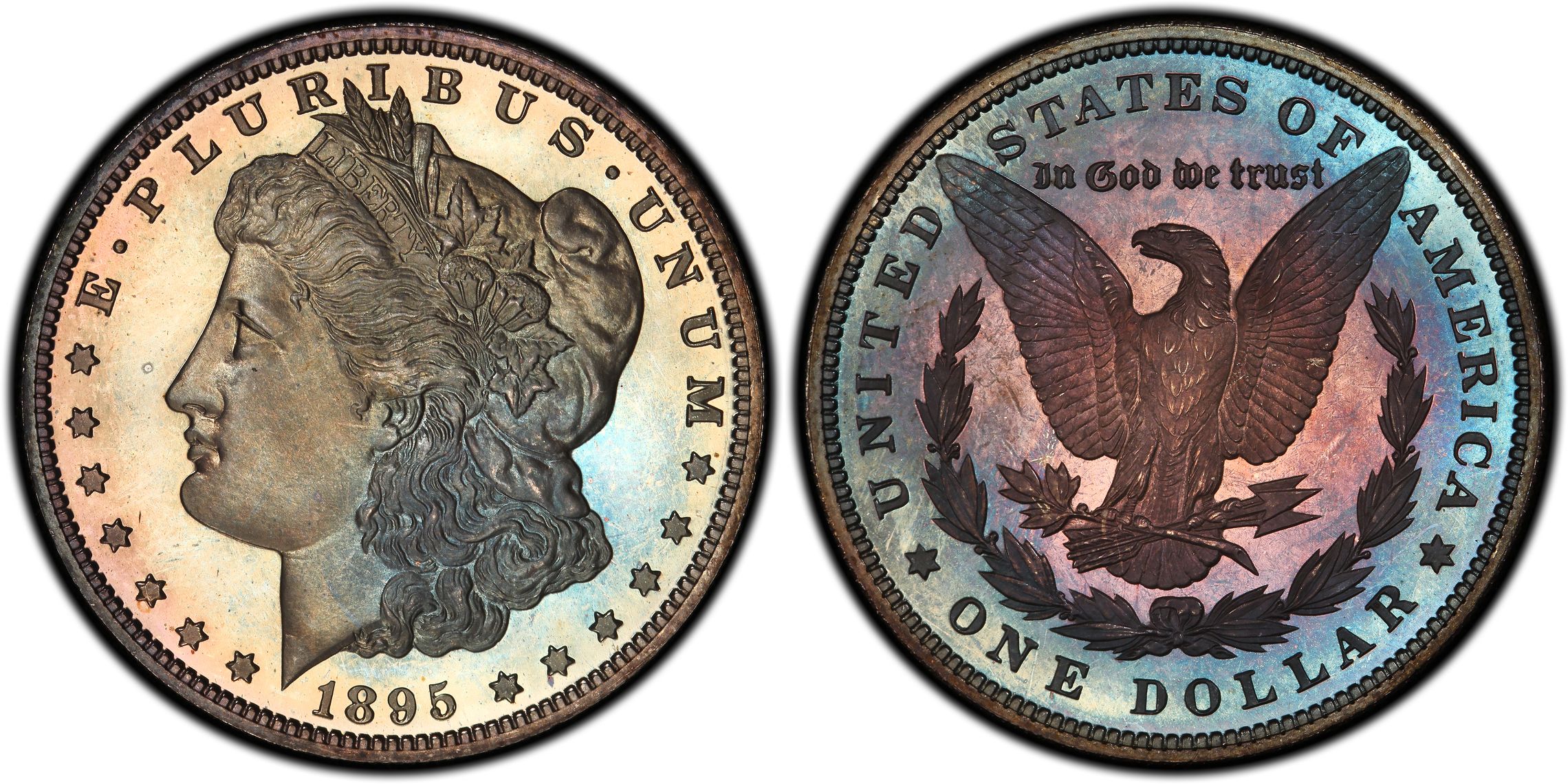 1895 morgan dollar — obverse and reverse, graded PR67+