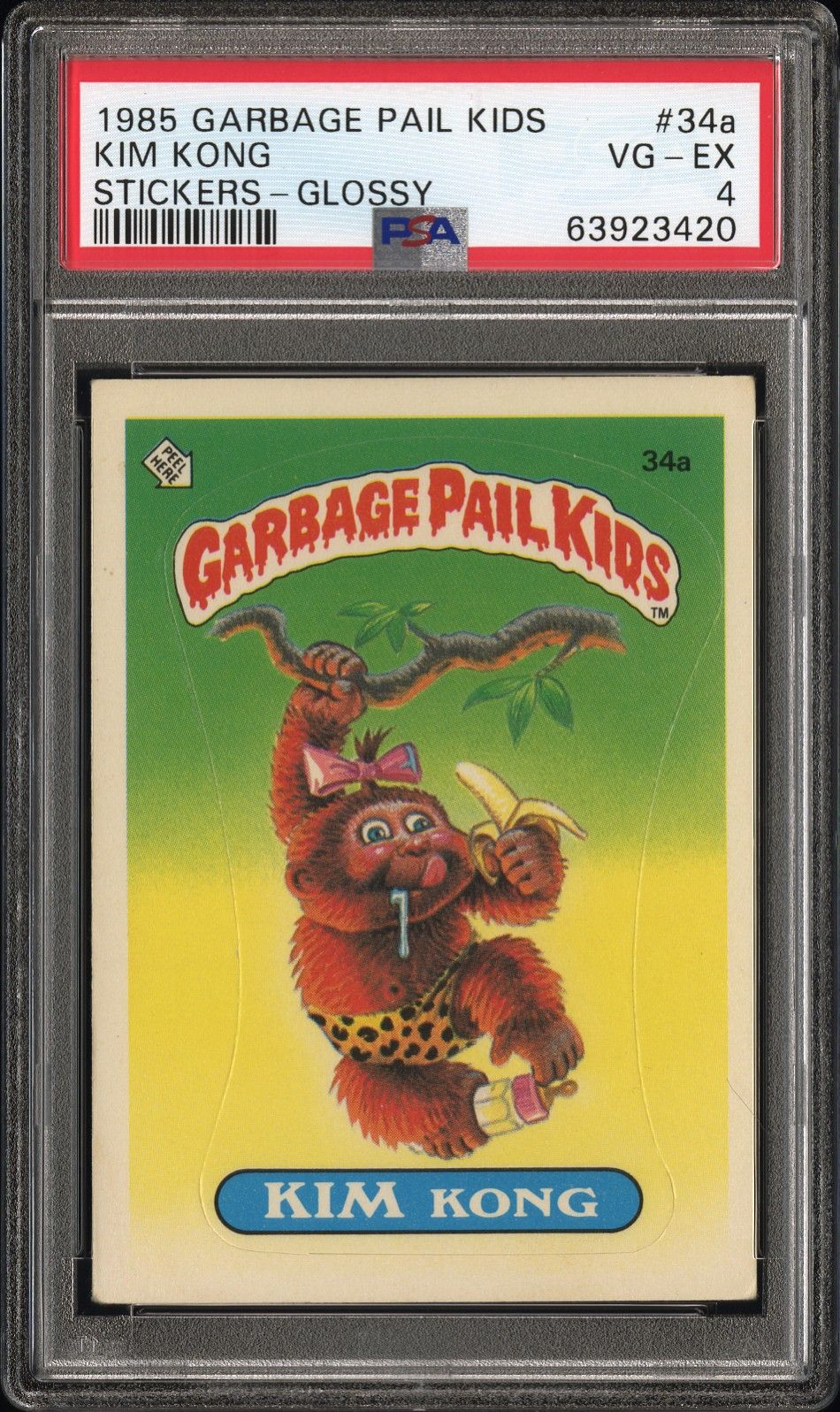 1985 Topps GARBAGE PAIL KIDS STICKERS GLOSSY #34A Kim Kong front