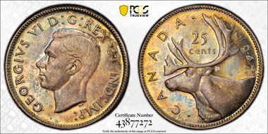 1947 25C Maple Leaf MS65+