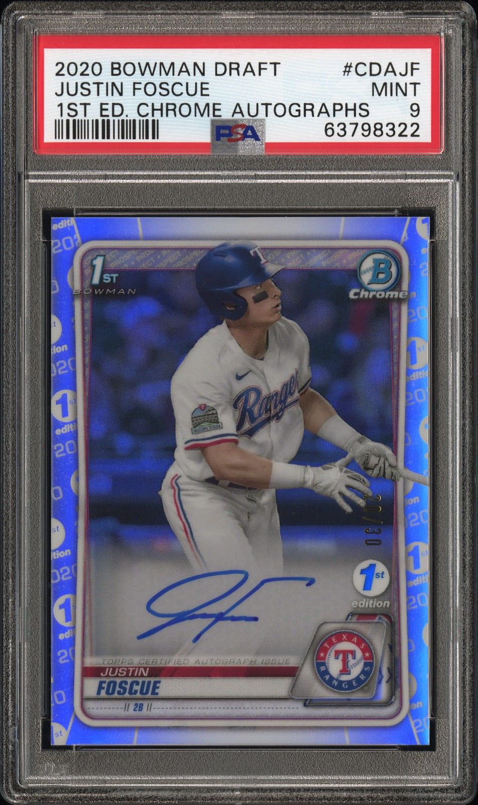 2020 Bowman BOWMAN DRAFT 1ST EDITION CHROME AUTOGRAPHS 1ST ED. CHROME AUTOGRAPHS #CDAJF Justin Foscue front