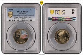 2021 $1 G- Great Barrier Reef Colorized Great Aussie Coin Hunt MS67