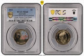 2021 $1 G- Great Barrier Reef Colorized Great Aussie Coin Hunt MS68