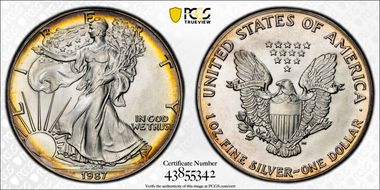 1987 $1 Silver Eagle MS68