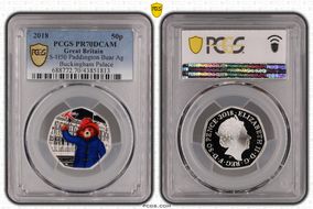 2018 50p S-H50 Paddington Bear Ag Buckingham Palace Colorized PR70DCAM