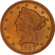 1857-O $5 MS63