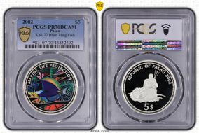 2002 $5 KM-77 Blue Tang Fish PR70DCAM