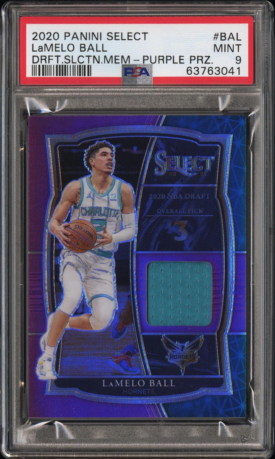 2020 Panini PANINI SELECT DRAFT SELECTION MEMORABILIA Purple #BAL Lamelo Ball front