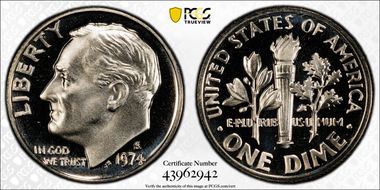 1974-S 10C PR69DCAM