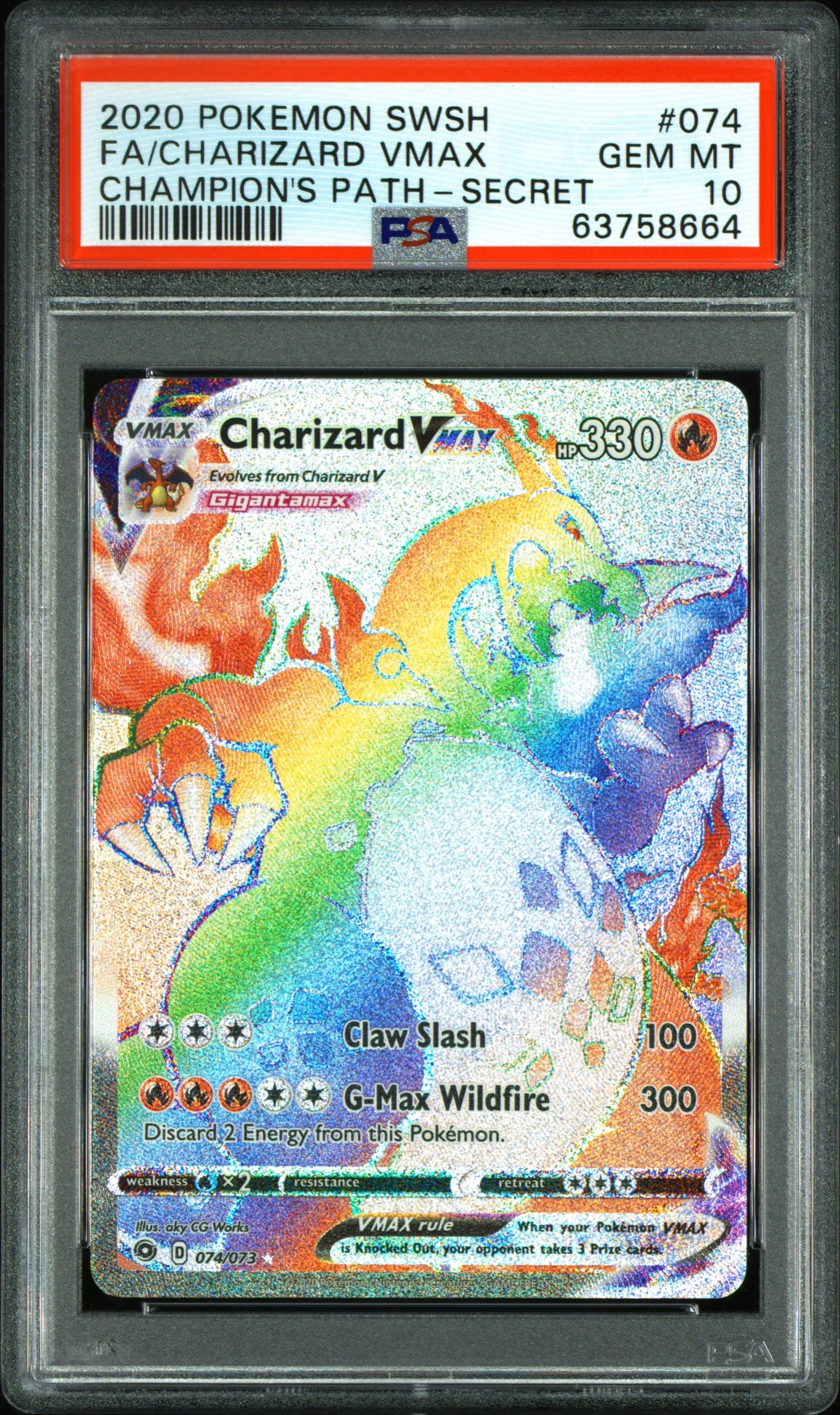 2020 #074 Full Art/Charizard Vmax PSA 10 Sword & Shield Champion's Path