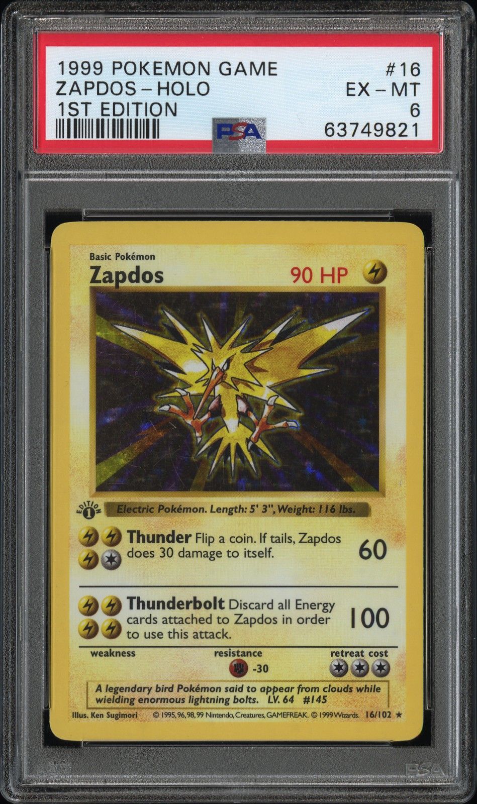 1999 Pokemon POKEMON GAME #16 Zapdos-Holo front