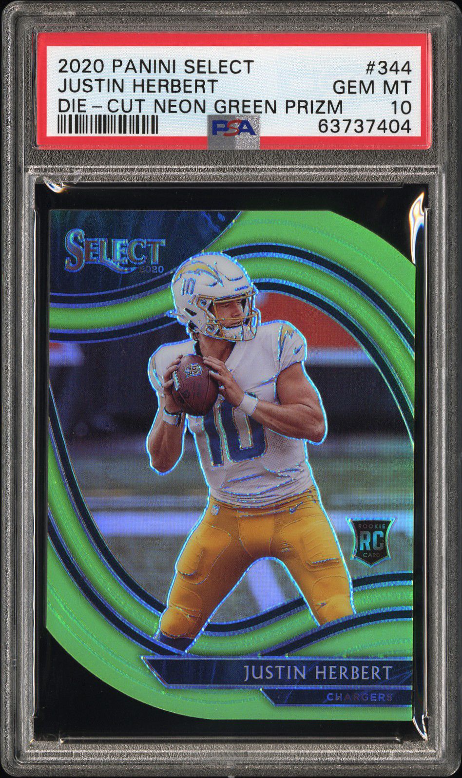 2020 Panini PANINI SELECT DIE-CUT NEON GREEN PRIZM #344 Justin Herbert front