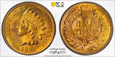 1909 1C Indian MS66+ RD