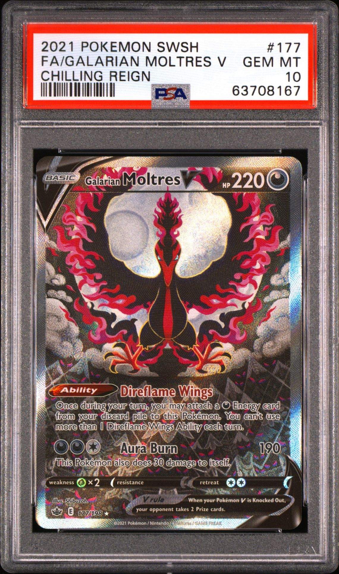 2021 Pokemon Sword & Shield Chilling Reign Fa/Galarian Moltres V #177 (Chilling Reign) Gem Mt 10 front