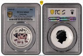 2019-P 50C Year of the Pig 1/2oz Ag  Colorized MS69