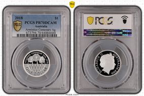 2018 $1 Armistice Centenary Ag PR70DCAM