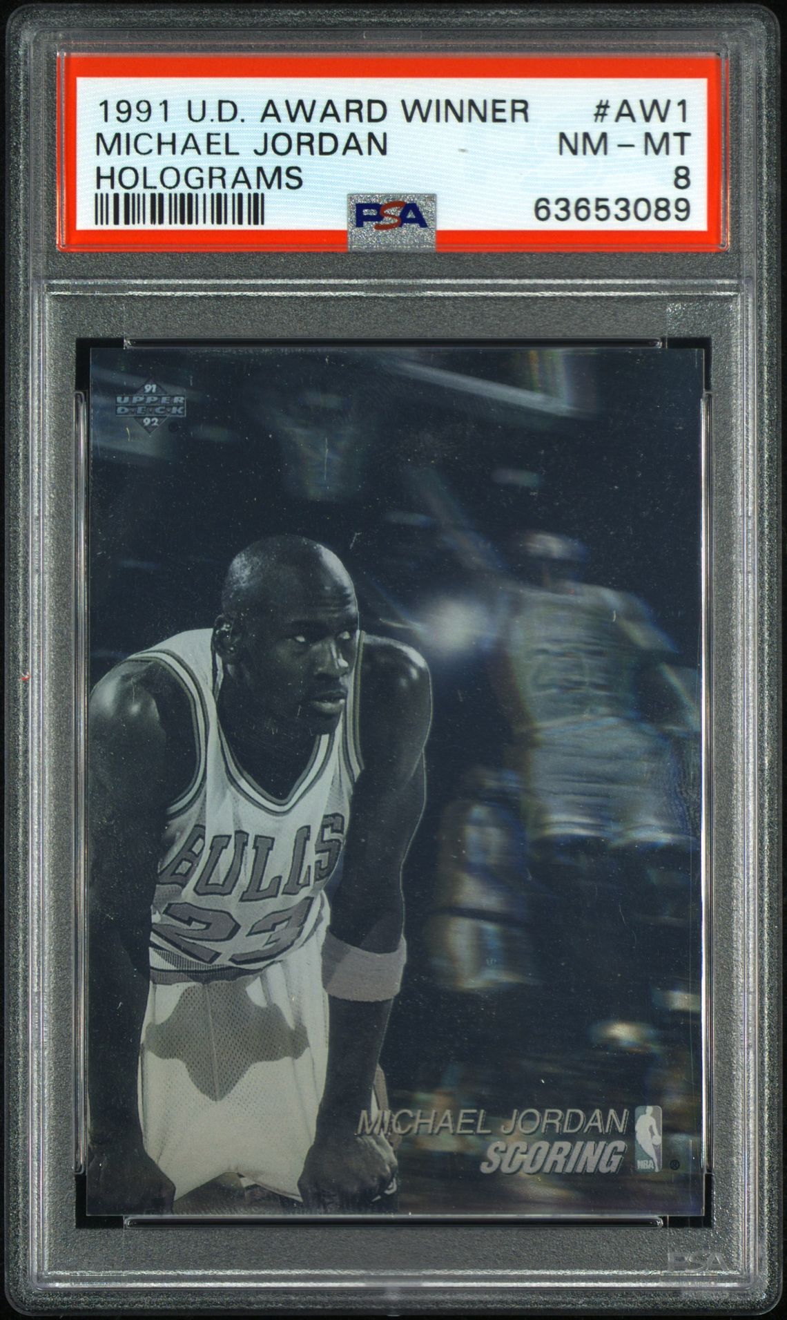 1991 Upper Deck UPPER DECK AWARD WINNER HOLOGRAM HOLOGRAMS #AW1 Michael Jordan front