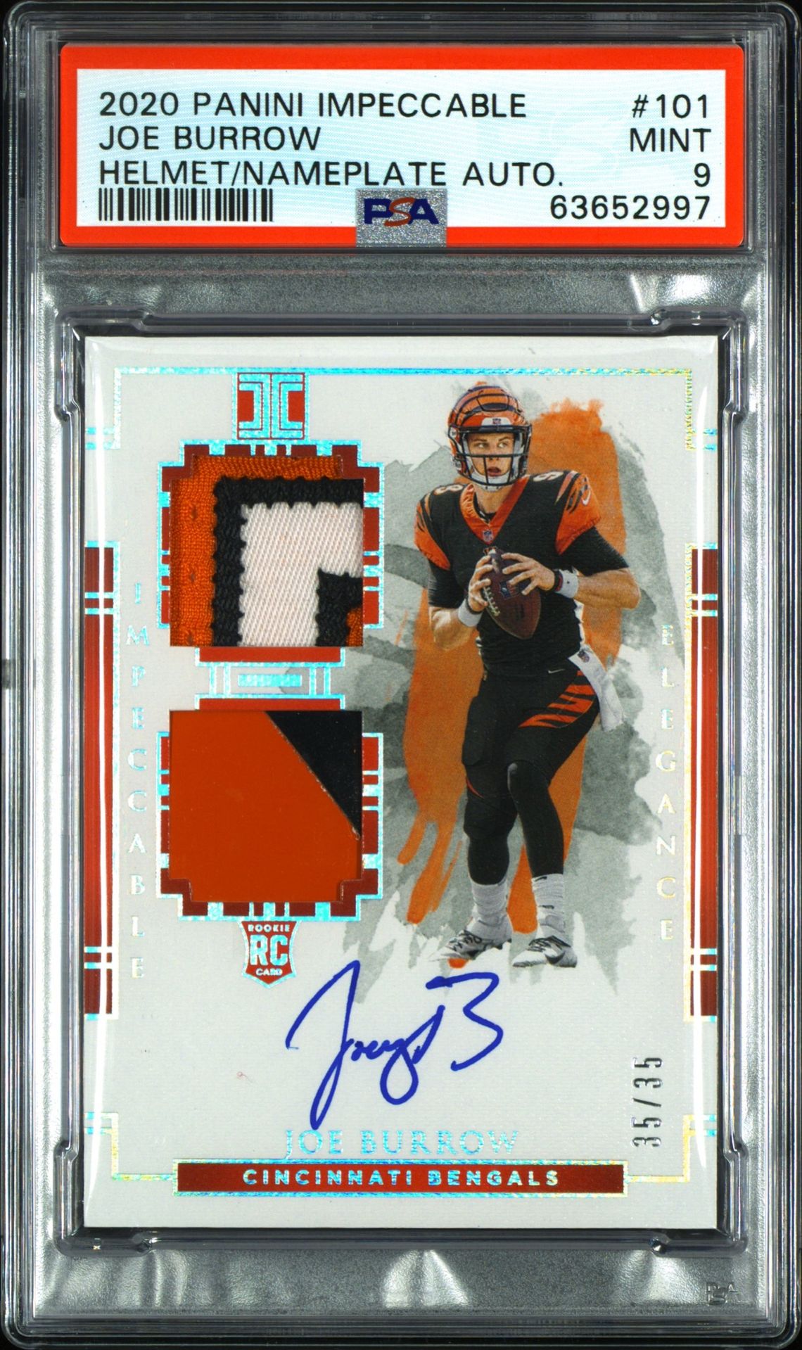 2020 Panini PANINI IMPECCABLE HELMET/NAMEPLATE AUTO. #101 Joe Burrow front