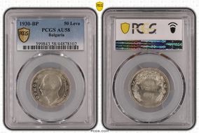 1930-BP 50 Leva KM-42  Ag AU58