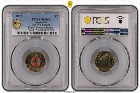 2015 $2 Lest We Forget Colorized Poppy Counterstamp MS64