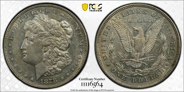 1878 8TF $1 VAM 9, First Die Pair AU50