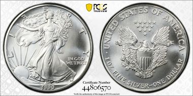 1990 $1 Silver Eagle MS70