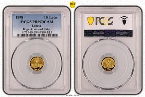 1998 10 Latu Riga Arms and Ship KM-29  Au PR69DCAM