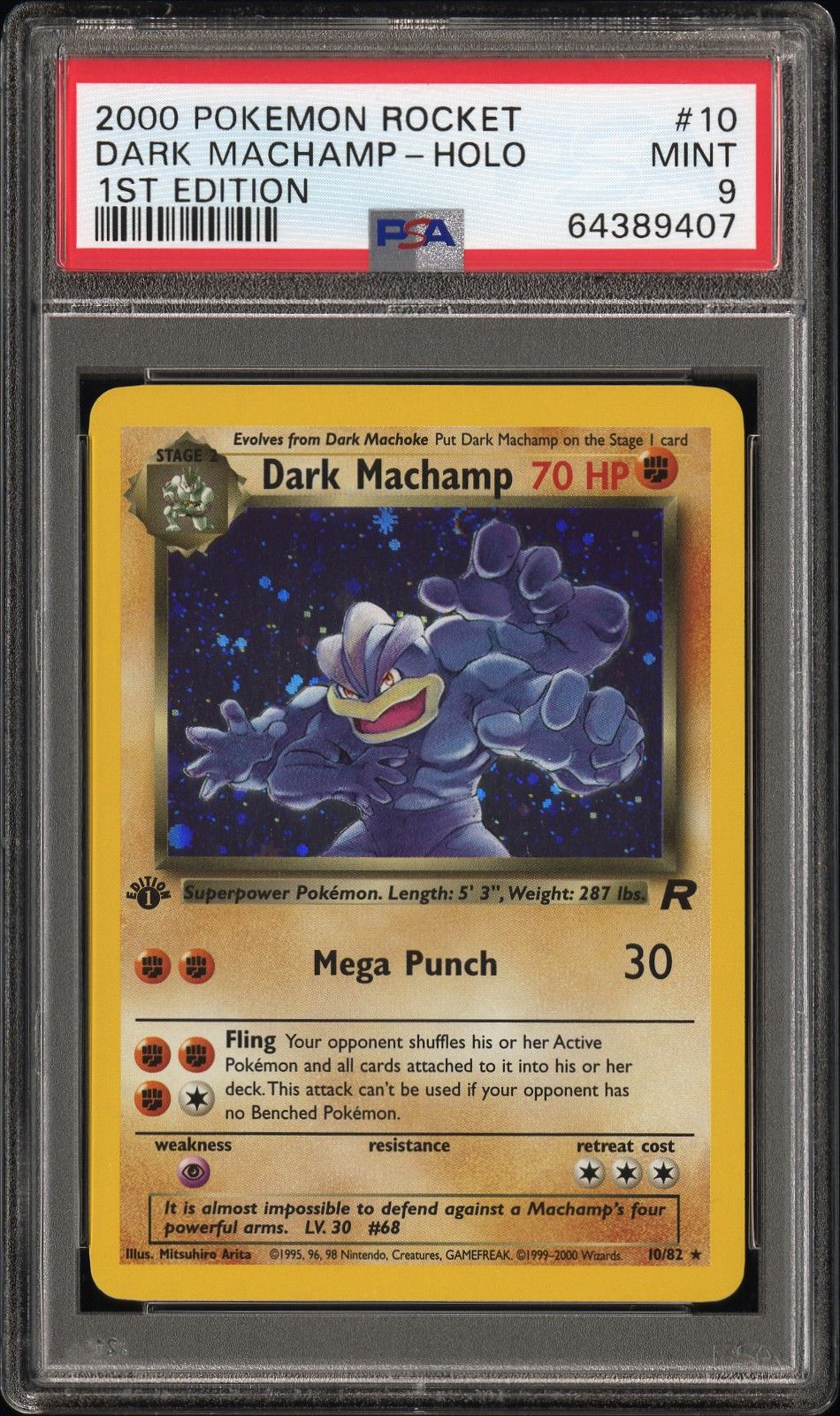 2000 Pokemon POKEMON ROCKET 1ST EDITION #10 Dark Machamp-Holo front