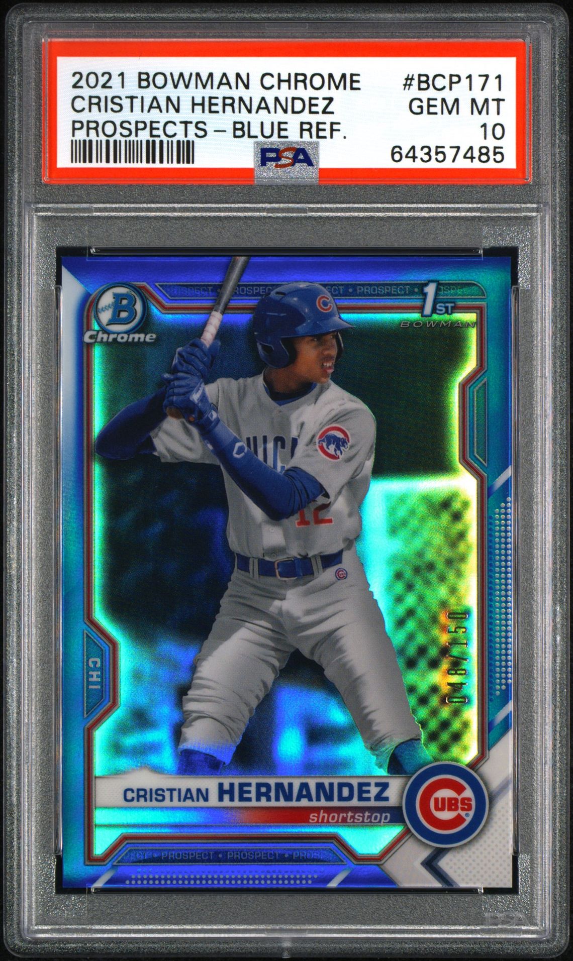 2021 Bowman BOWMAN CHROME PROSPECTS Blue Refractor #BCP171 Cristian Hernandez front