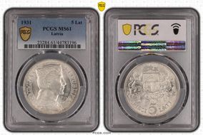 1931 5 Lat KM-9  Ag MS61