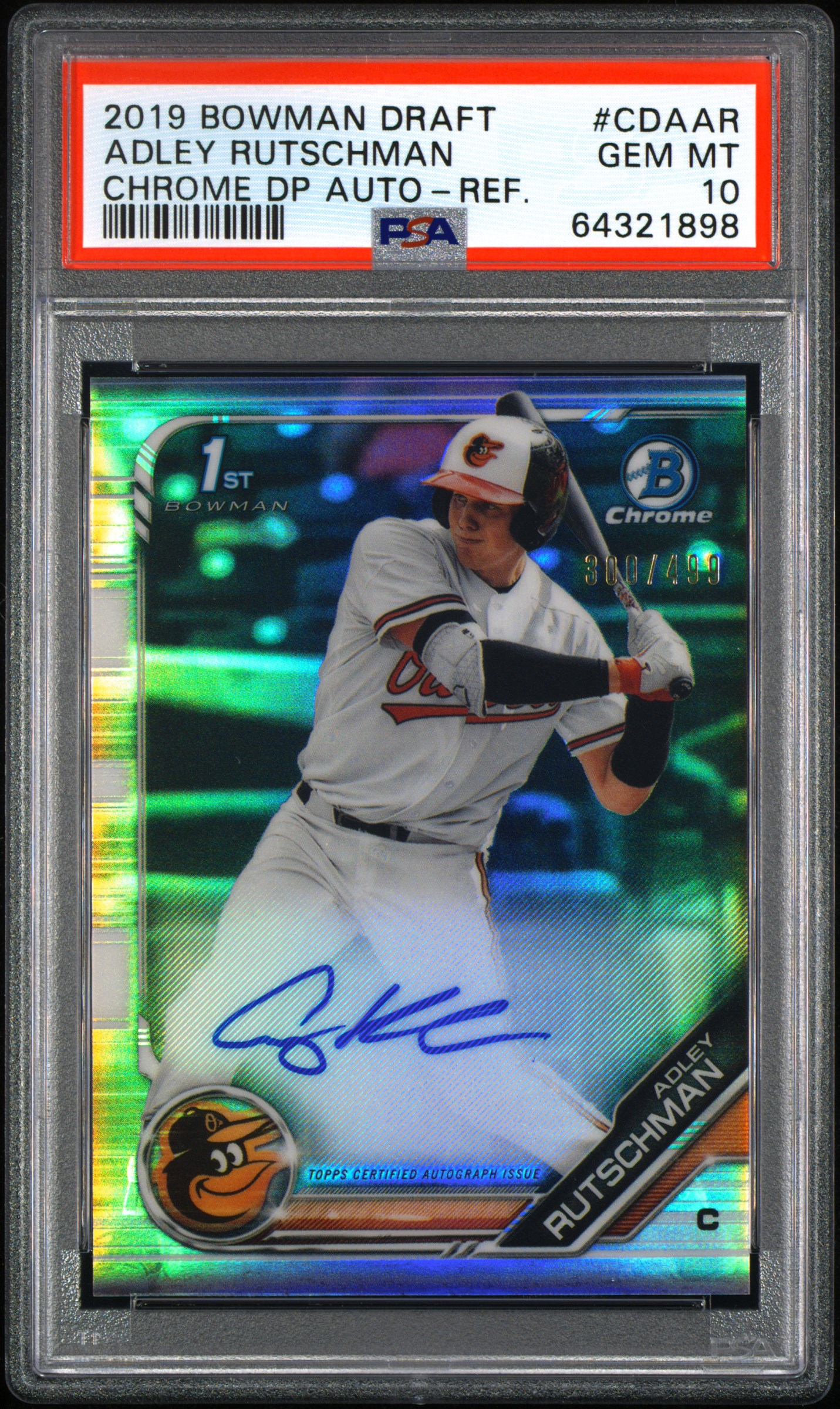 2019 Bowman Draft Chrome Draft Picks Autograph Adley Rutschman Refractor #CDAAR PSA 10