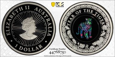 2022-P $1 Year of the Tiger Opal  Ag First Day of Issue PR70DCAM