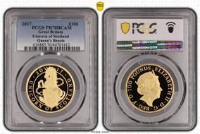 2017 £100 Unicorn of Scotland Queen's Beasts PR70DCAM