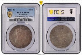 1811-C Thaler KM-119 Mining, Lg Head AU58
