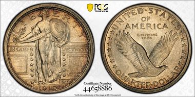 1917-S 25C Type 1 AU58+ FH