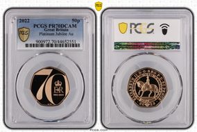 2022 50p Platinum Jubilee Au J. Bergdahl Obv. PR70DCAM